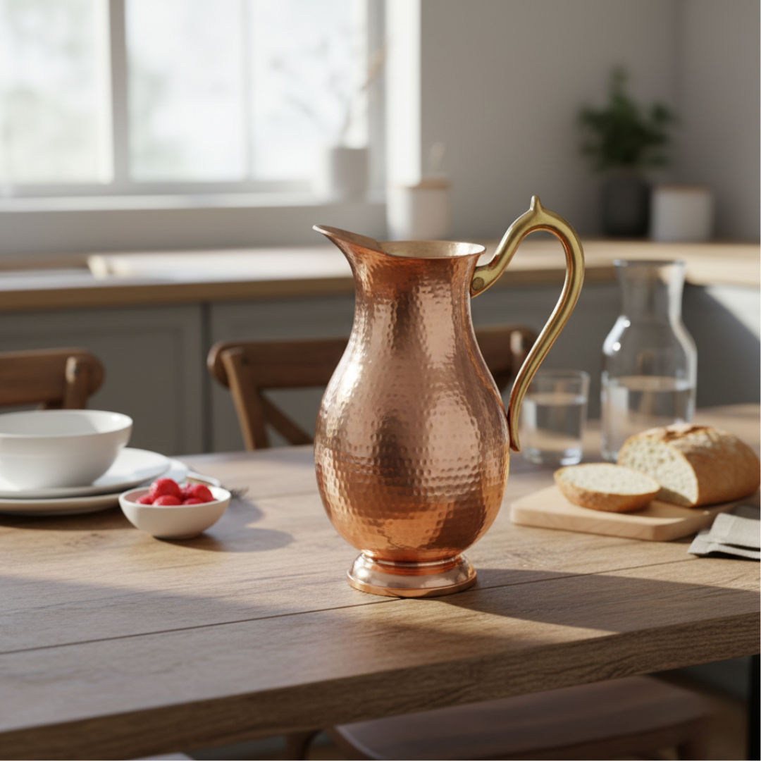 Pure copper tin hammered mughlai style jug hammered, 1750 ML